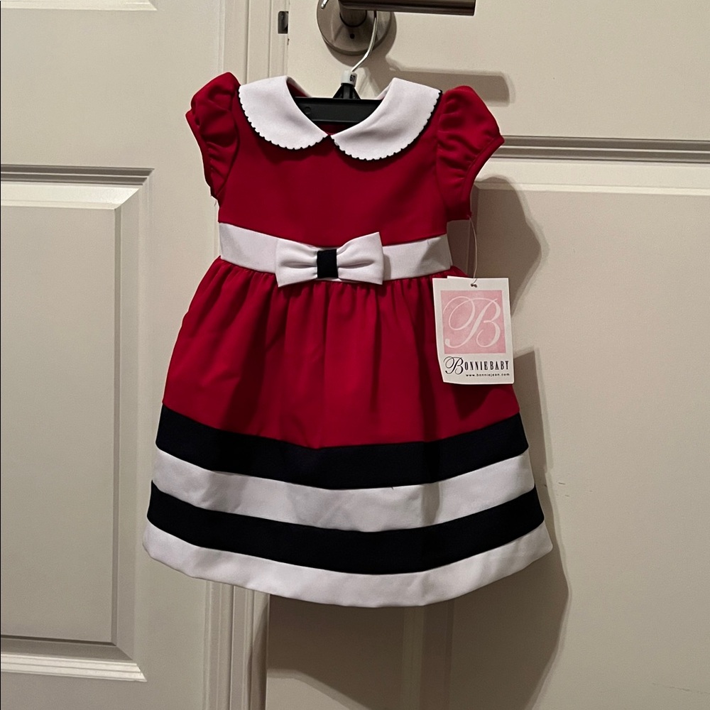 NWT BonnieBaby Red Blue and White Kids Dress Nautical Patriotic Size 6-9 Months